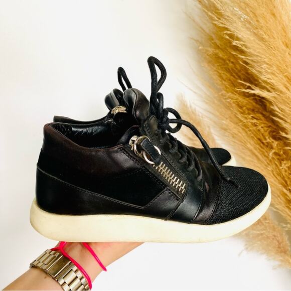 GIUSEPPE ZANOTTI Black White Leather Fabric Zipper Zip Lace Up Sneakers Shoes 37 - Picture 12 of 16